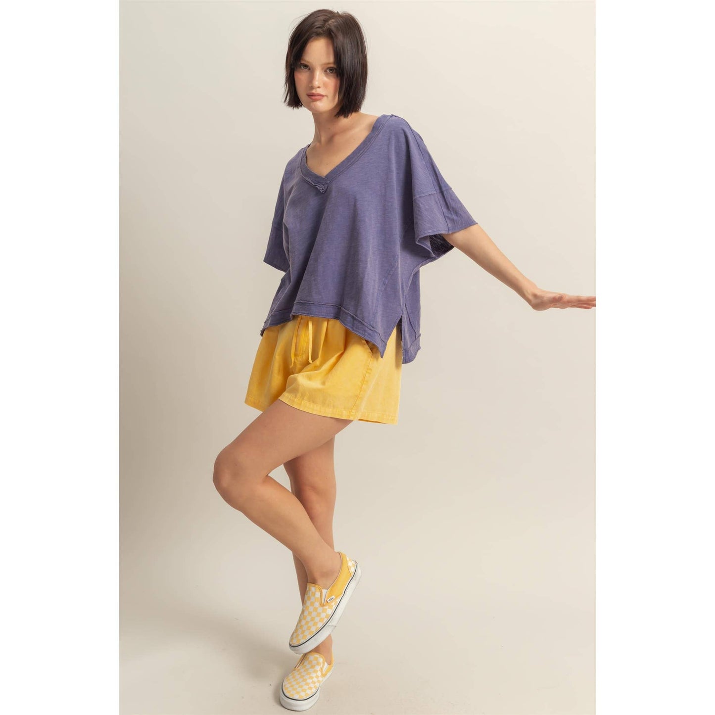 Raw Edge V Neck Oversized T Shirt