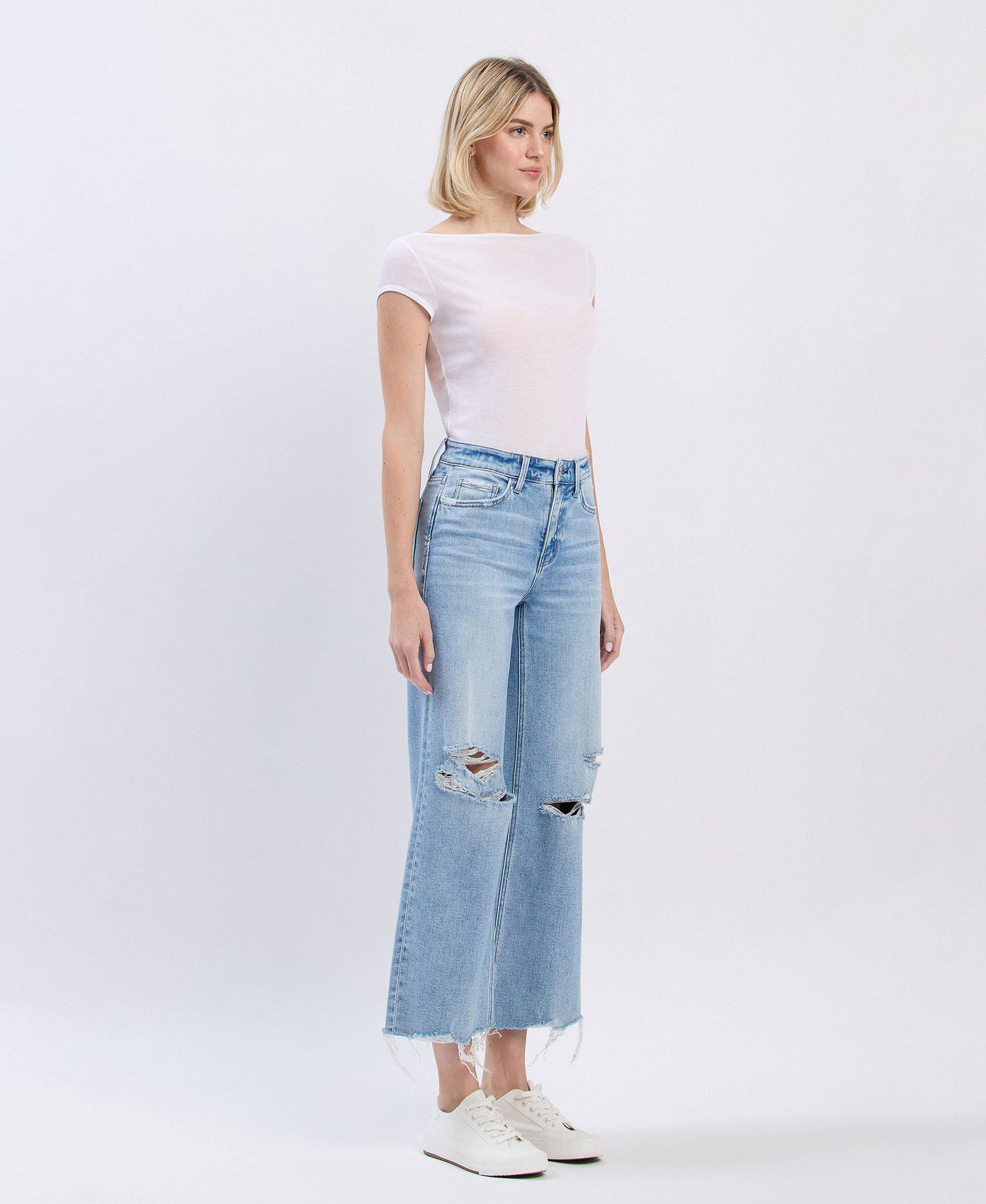 High Rise Distressed Crop Denim