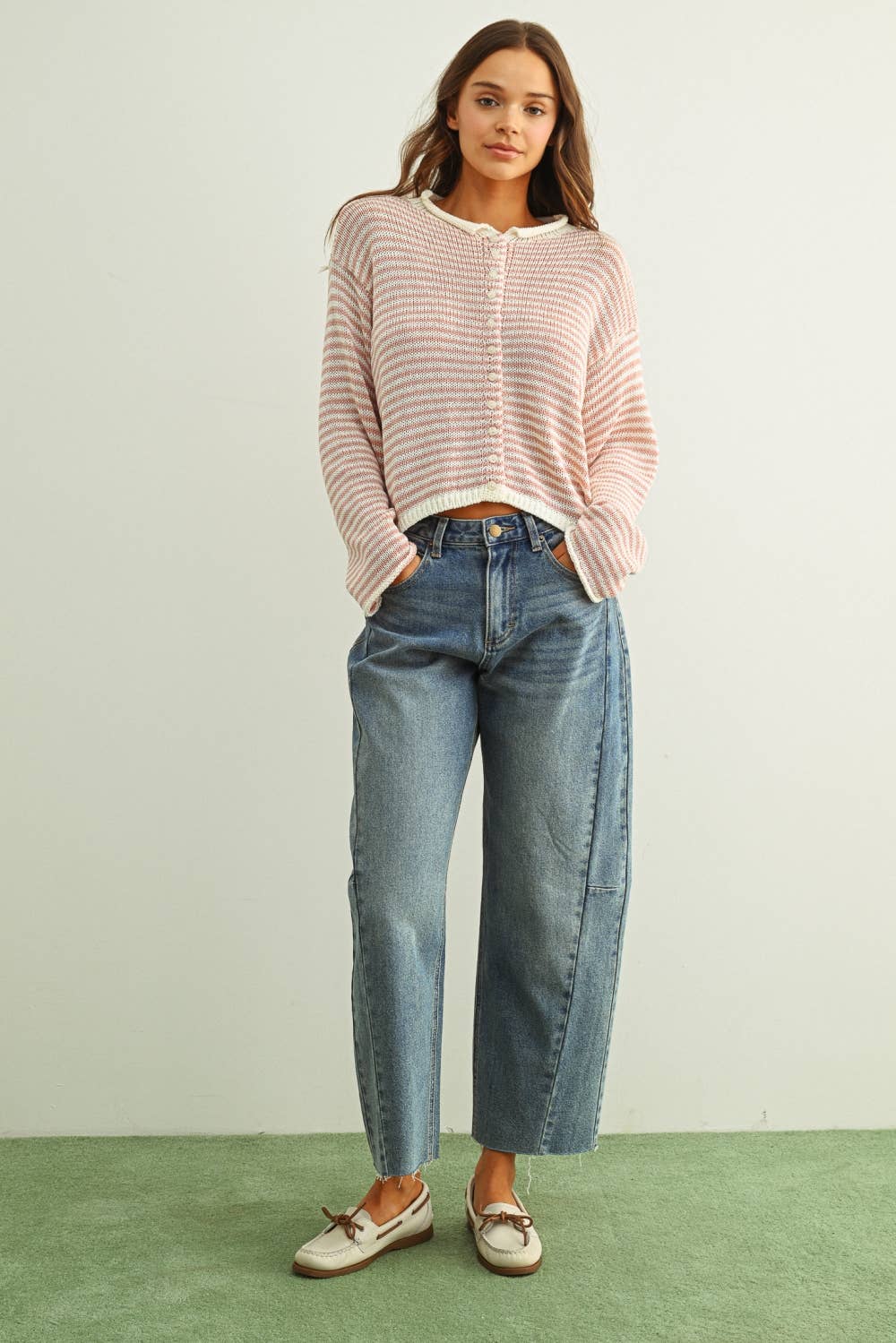 Stripe Button Front Knit Cardigan – american honey