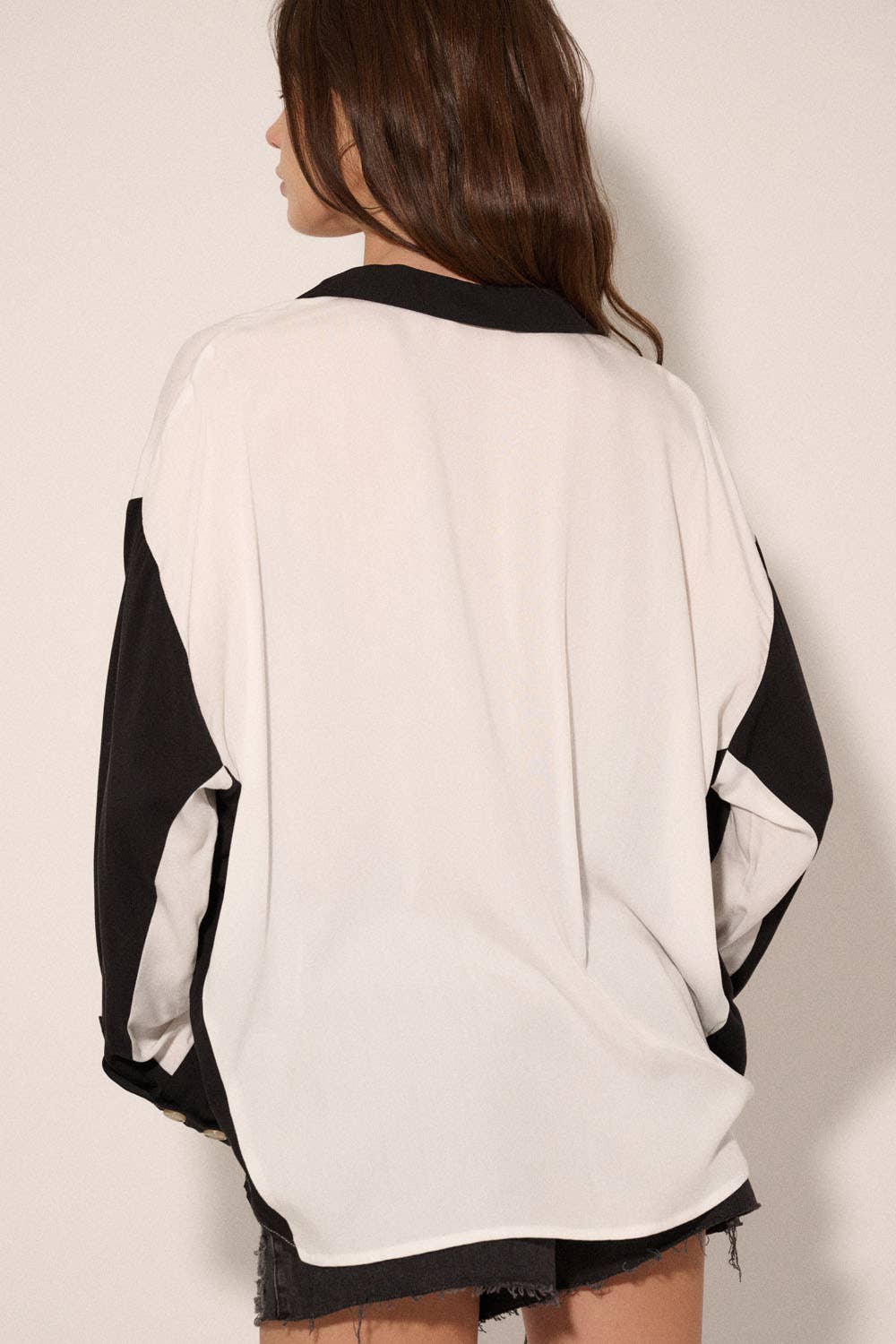 Color Block Collar Neck Long Sleeve Woven Shirt