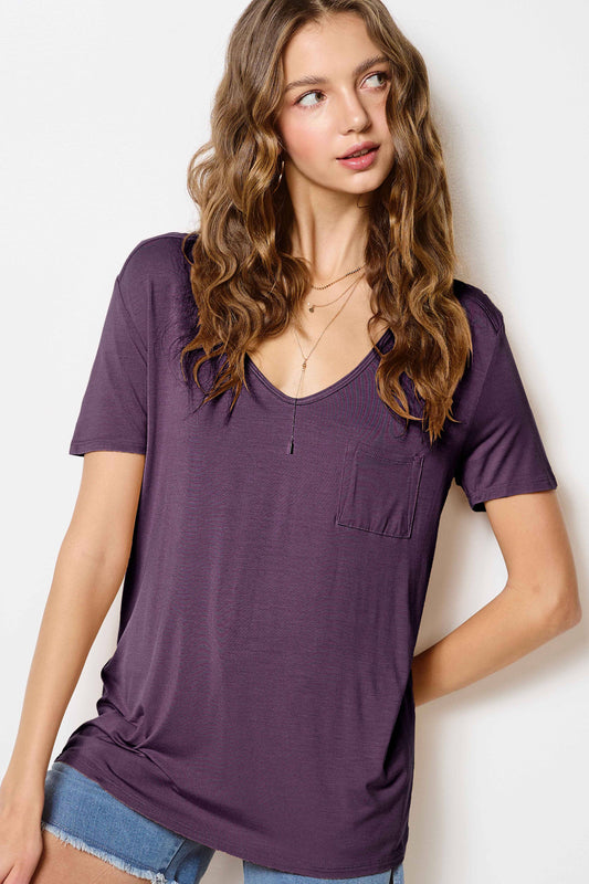 Front Pocket Short Sleeve Basic Top