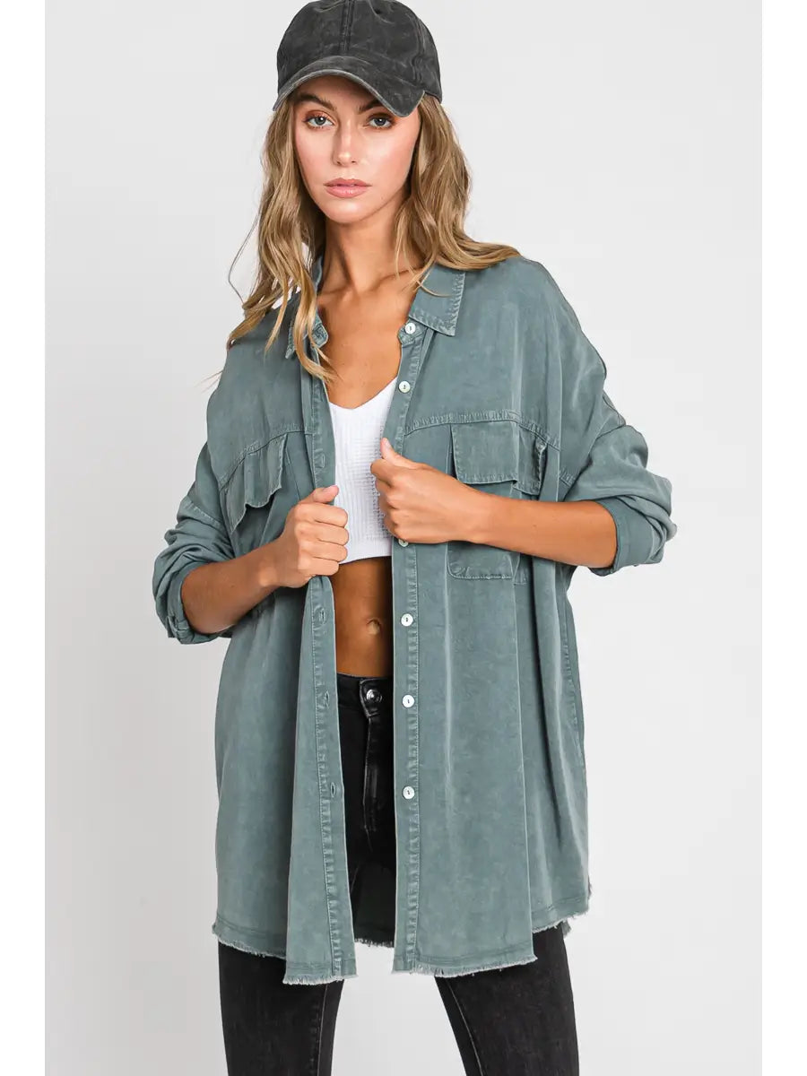 Mineral Washed Sage Green Button Down