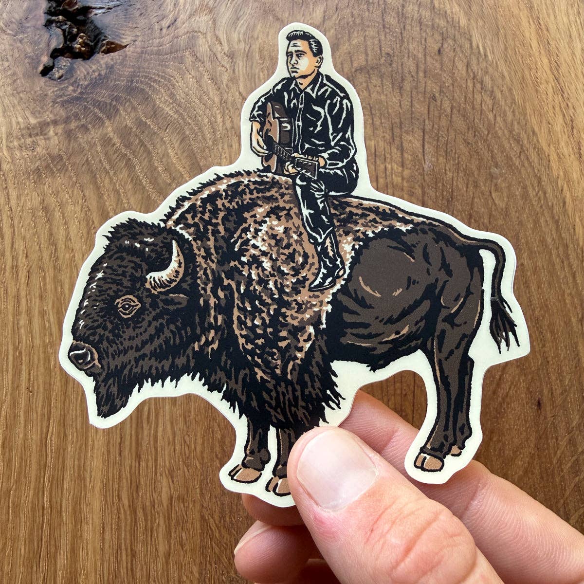 Johnny on a Bison Matte Vinyl Sticker