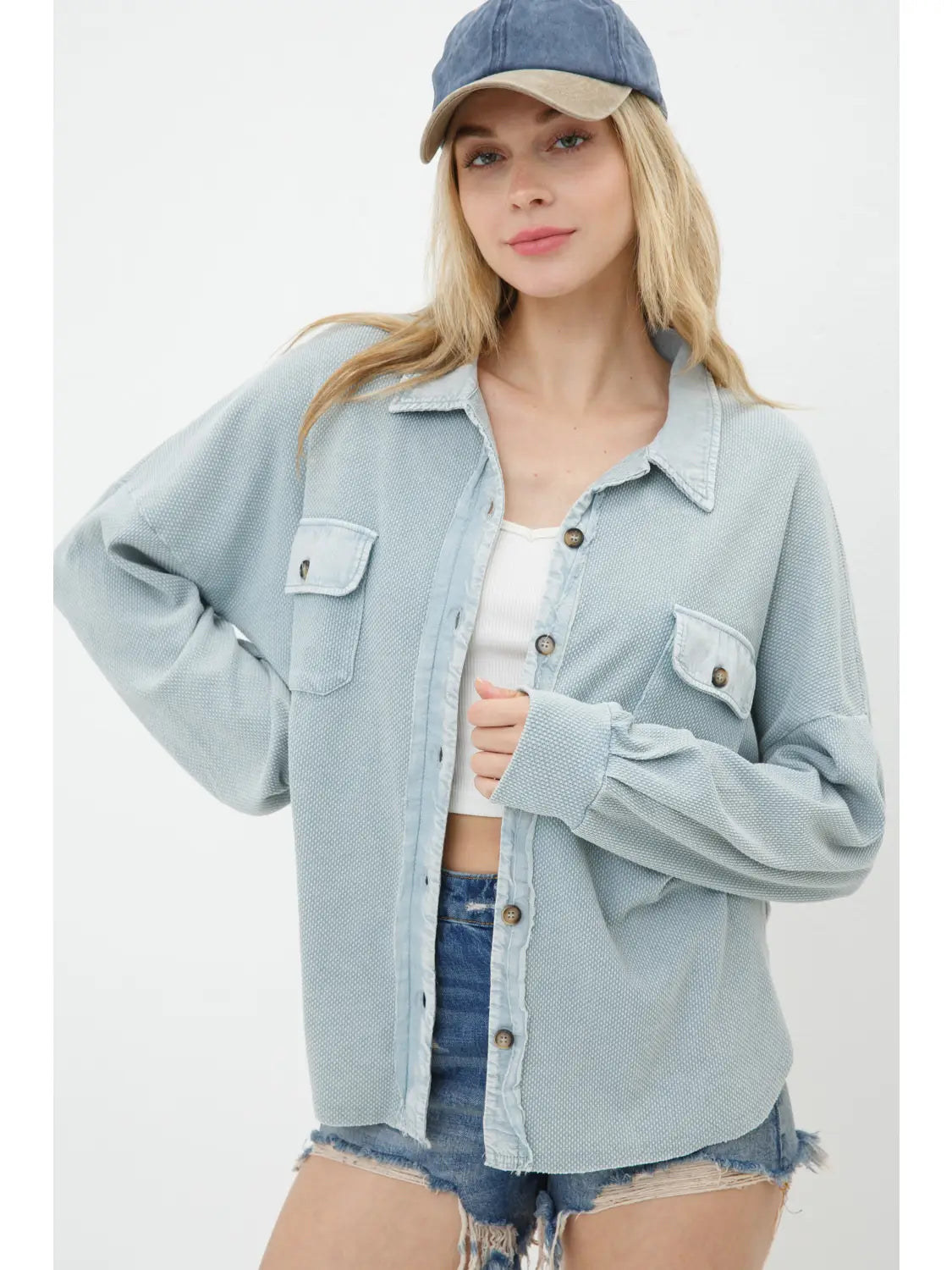 Textured Knit Contrast Washed Top