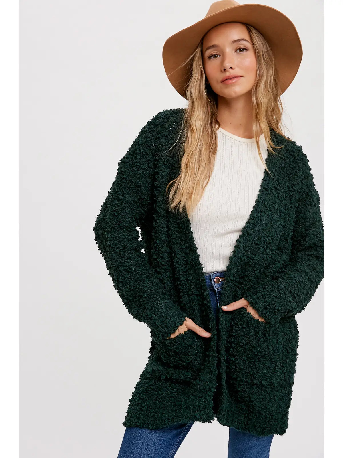 Fluffy Bouclé Open Front Cardigan