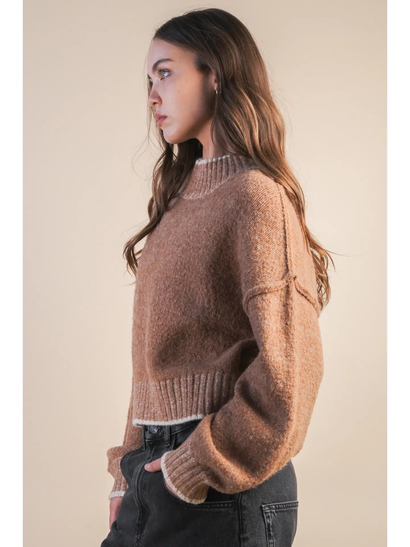 Oversized Mock Neck Knit Sweater Top