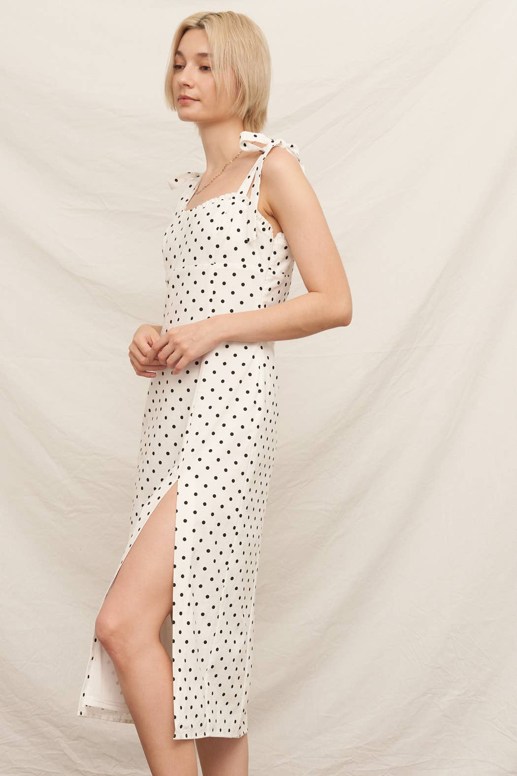 Polka Dot Midi Dress with Slit