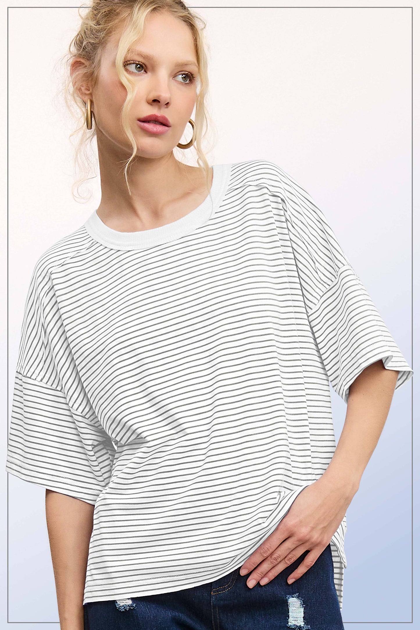 Basic Striped Drop Shoulder Top