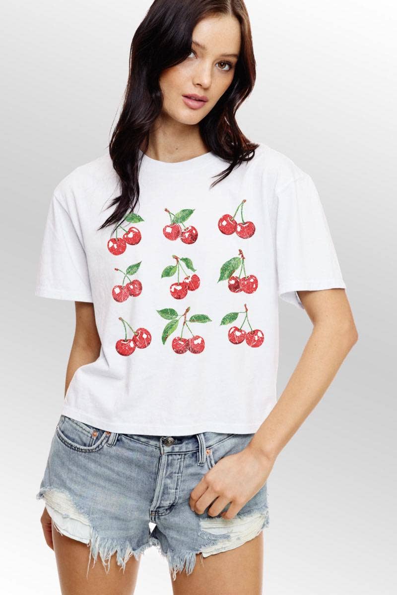 Cherries Washed Faux Crop Top