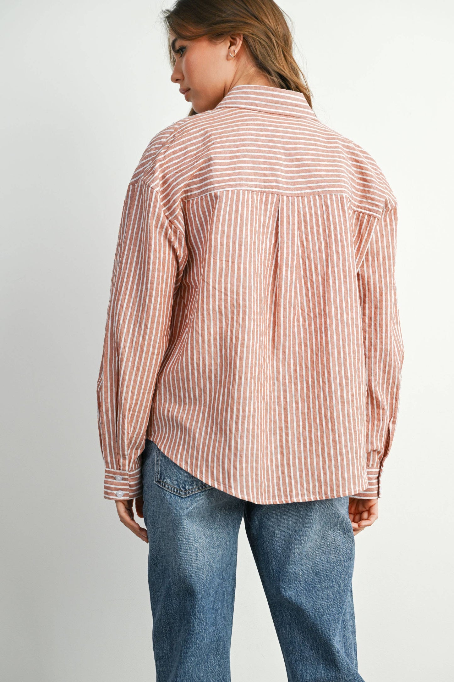 Striped Button-Up Long Sleeve Top