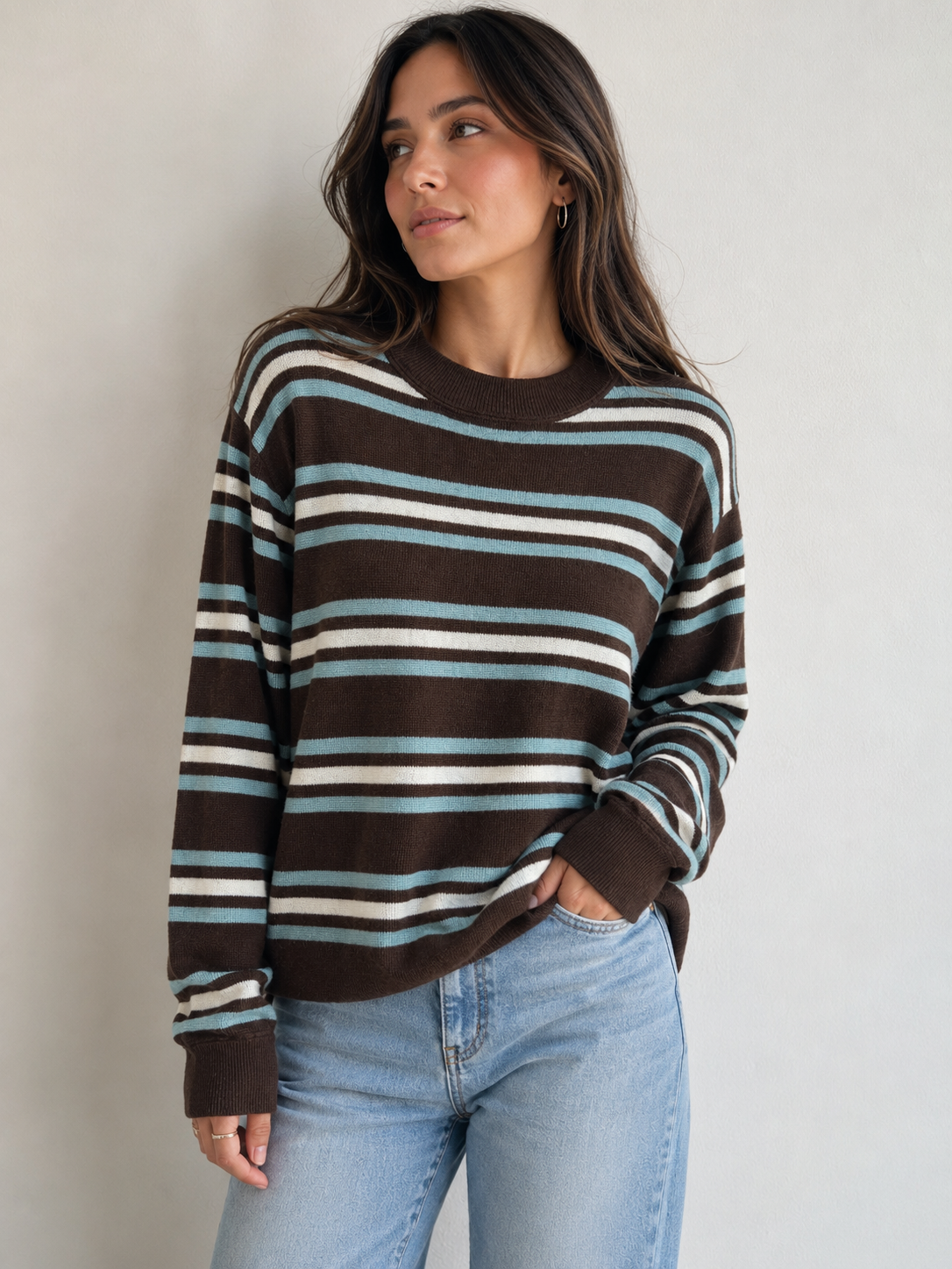 Coastal Stripe Crew Neck Sweater Top