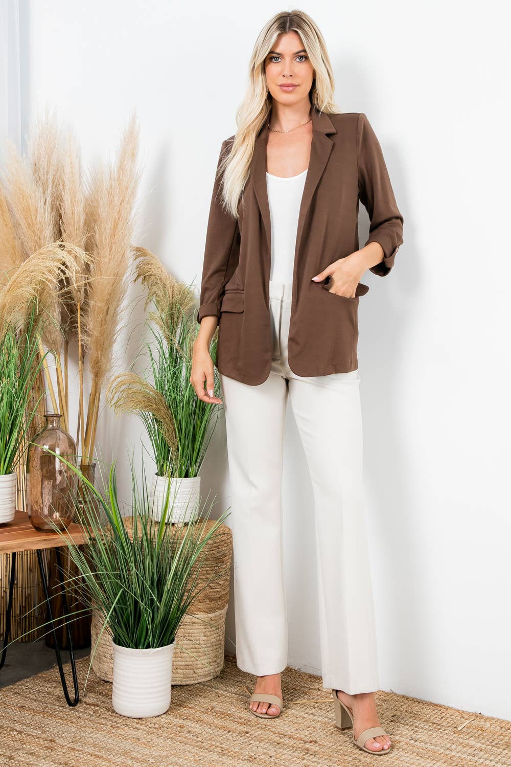 Ponte Blazer w/ Roll Up Sleeve & Flap Pocket