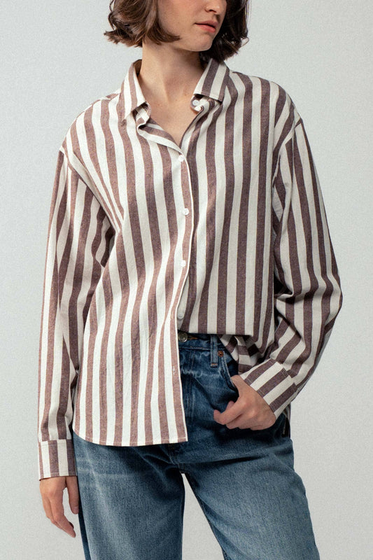 Oversized Stripe Button Down Collared Shirt