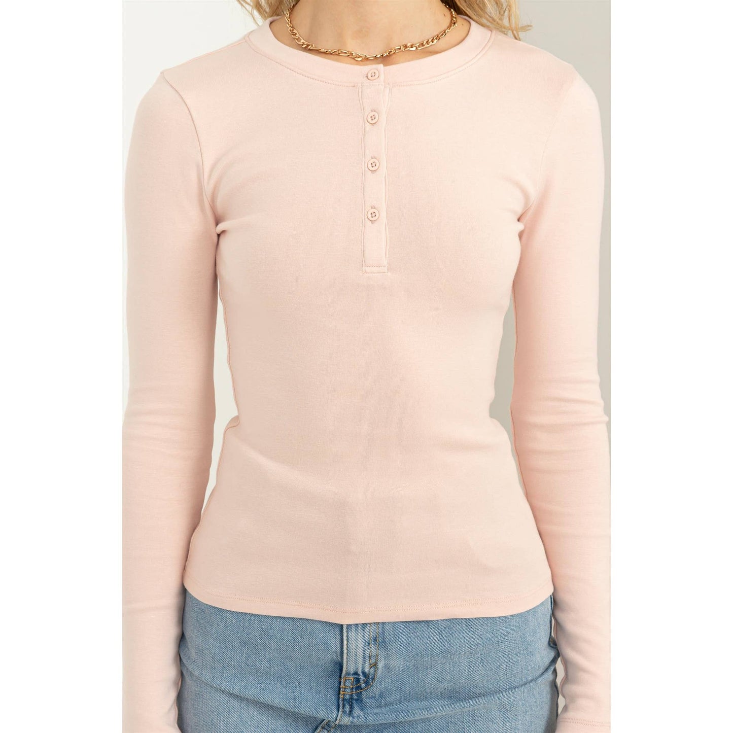 Henley Neck Long Sleeve Top