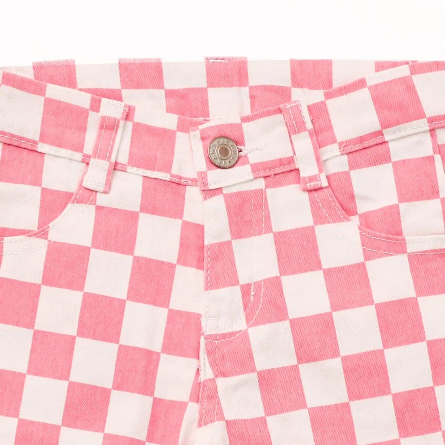 Girls Pink Checked Flare Jeans