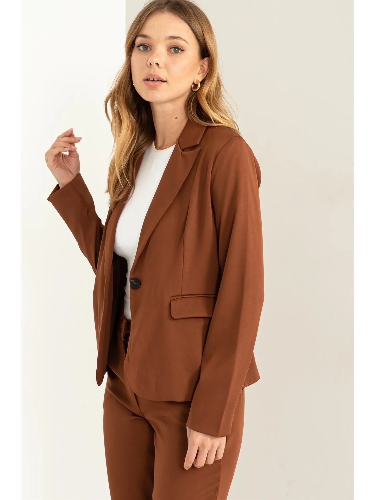 Classic Single-Button Blazer-Brown