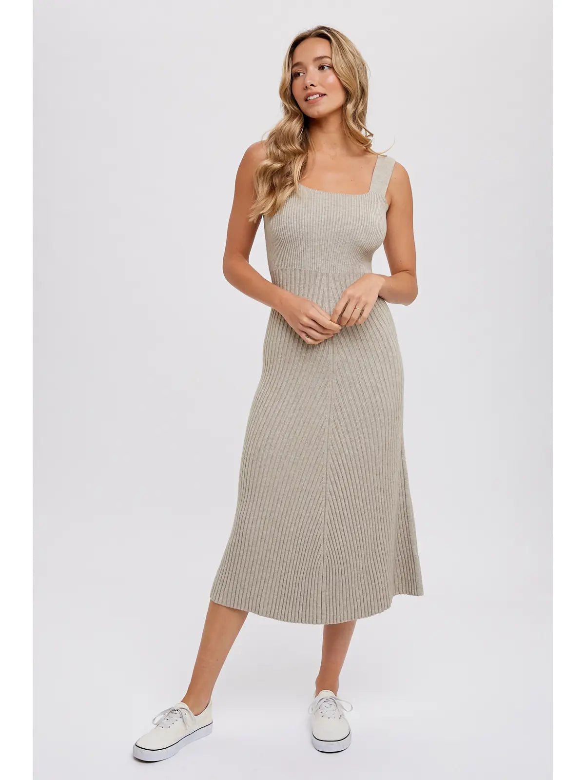 Square Neck Sweater Midi Dress