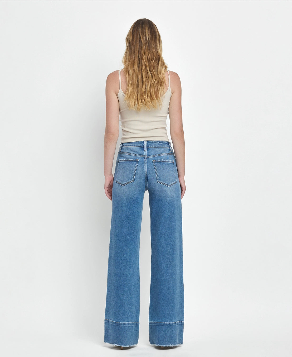 High Rise Raw Hem Wide Leg Jeans