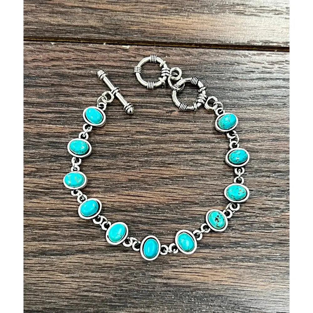Oval Turquoise Adjustable Bracelet