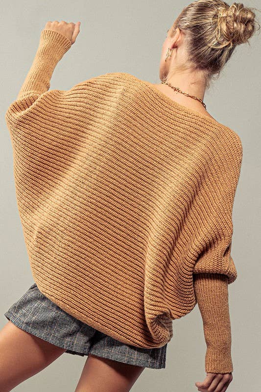 Drop Sleeve Ribbed Knit Sweater