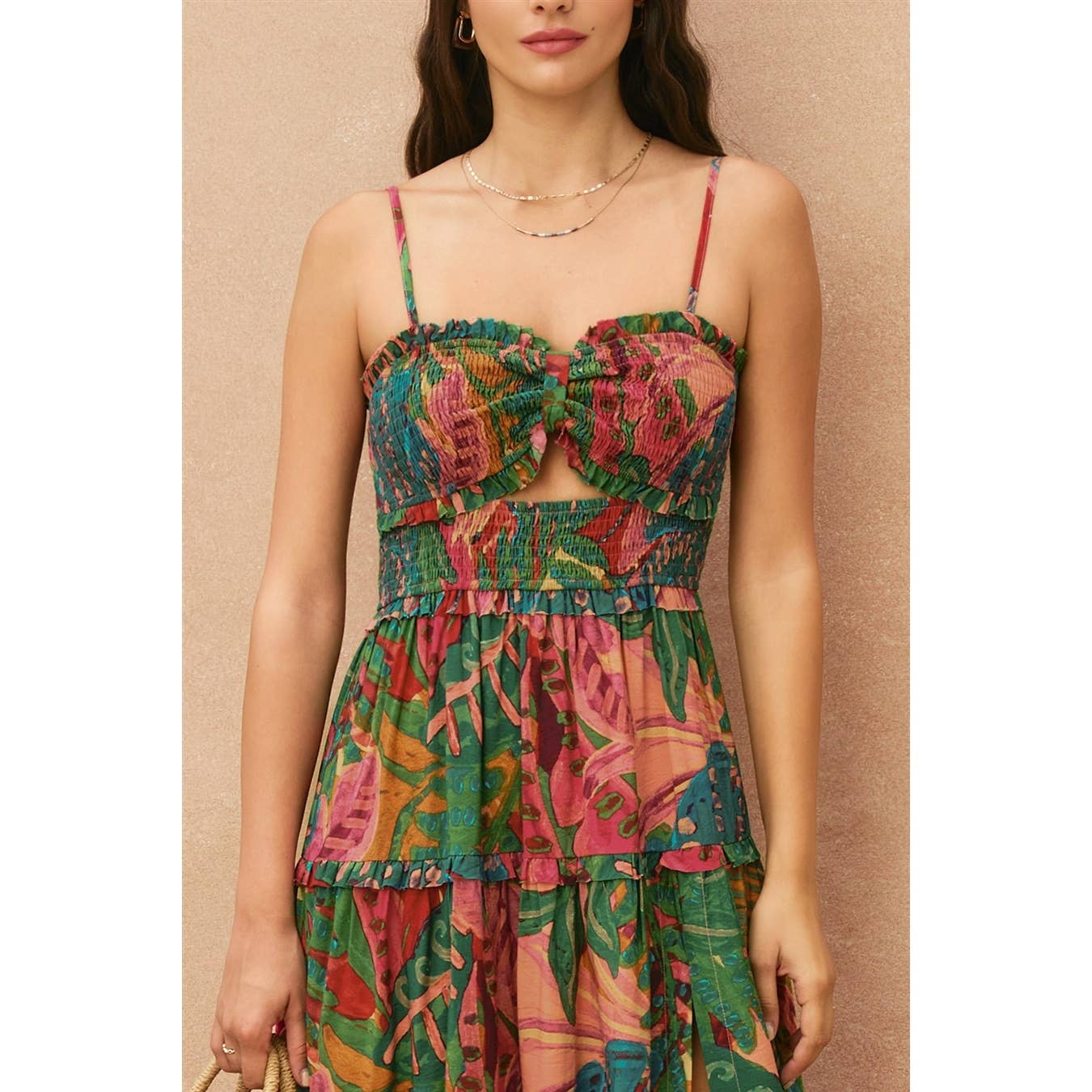 Drawing Dream Cutout Smocked Maxi Dress