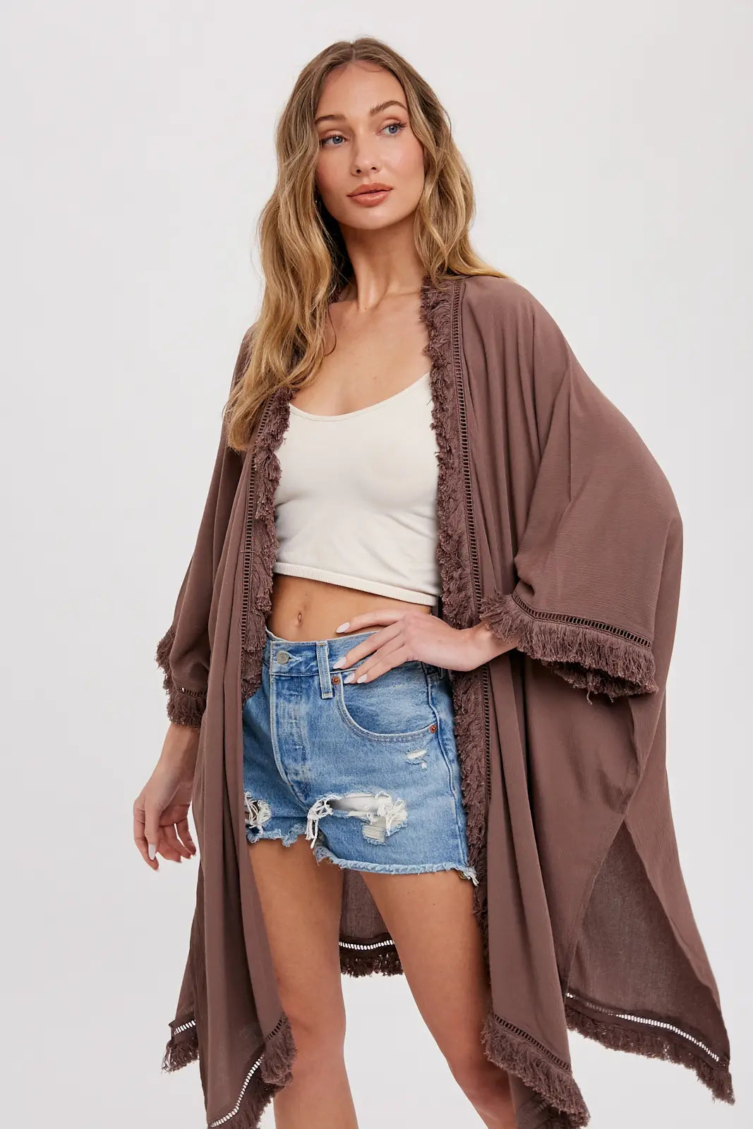 Mocha Fringed Kimono