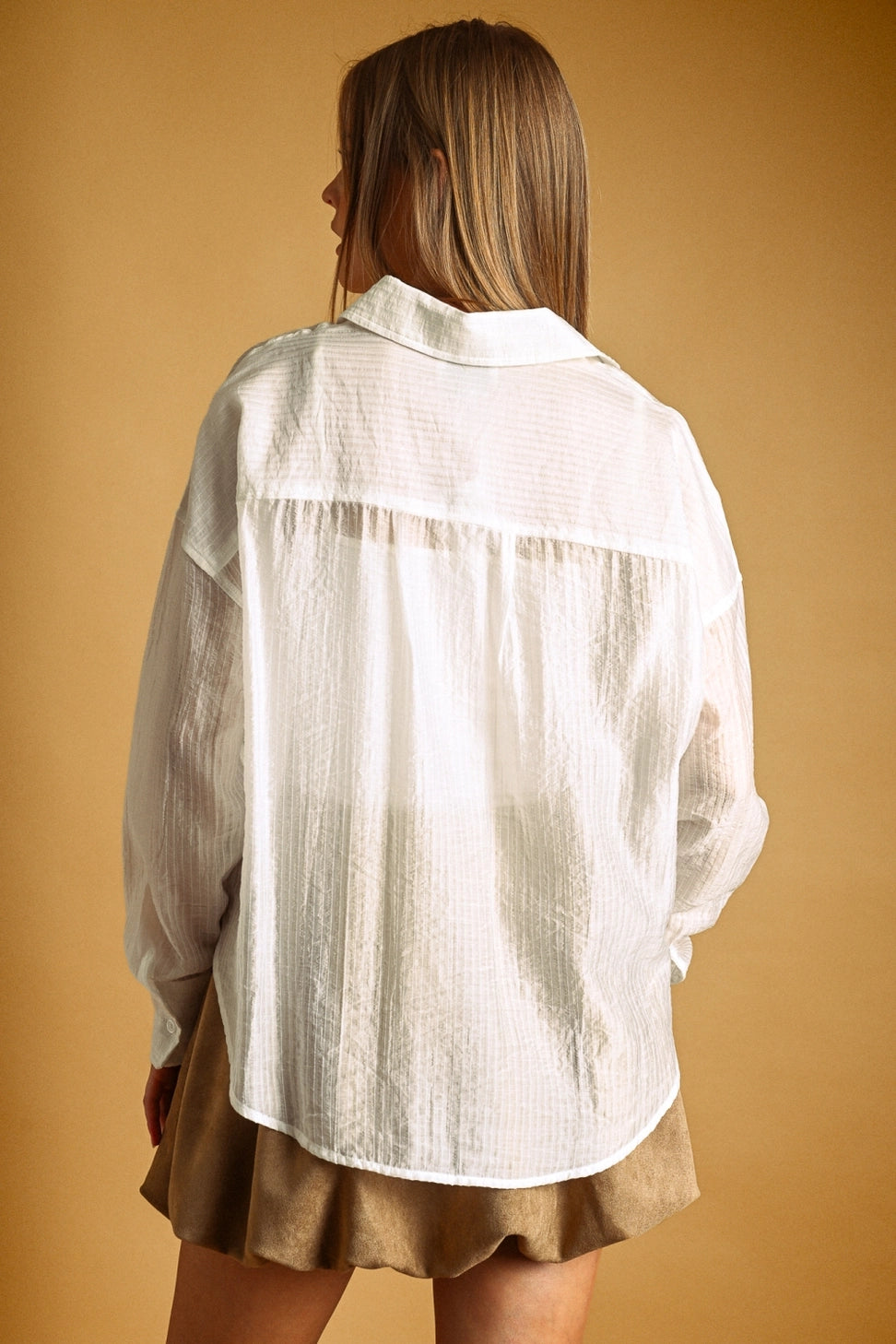 Pin Striped Sheer Button Up