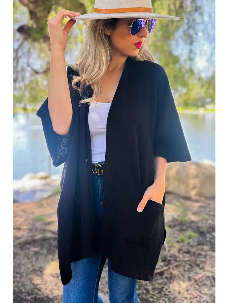 Black Knit Kimono Cardigan