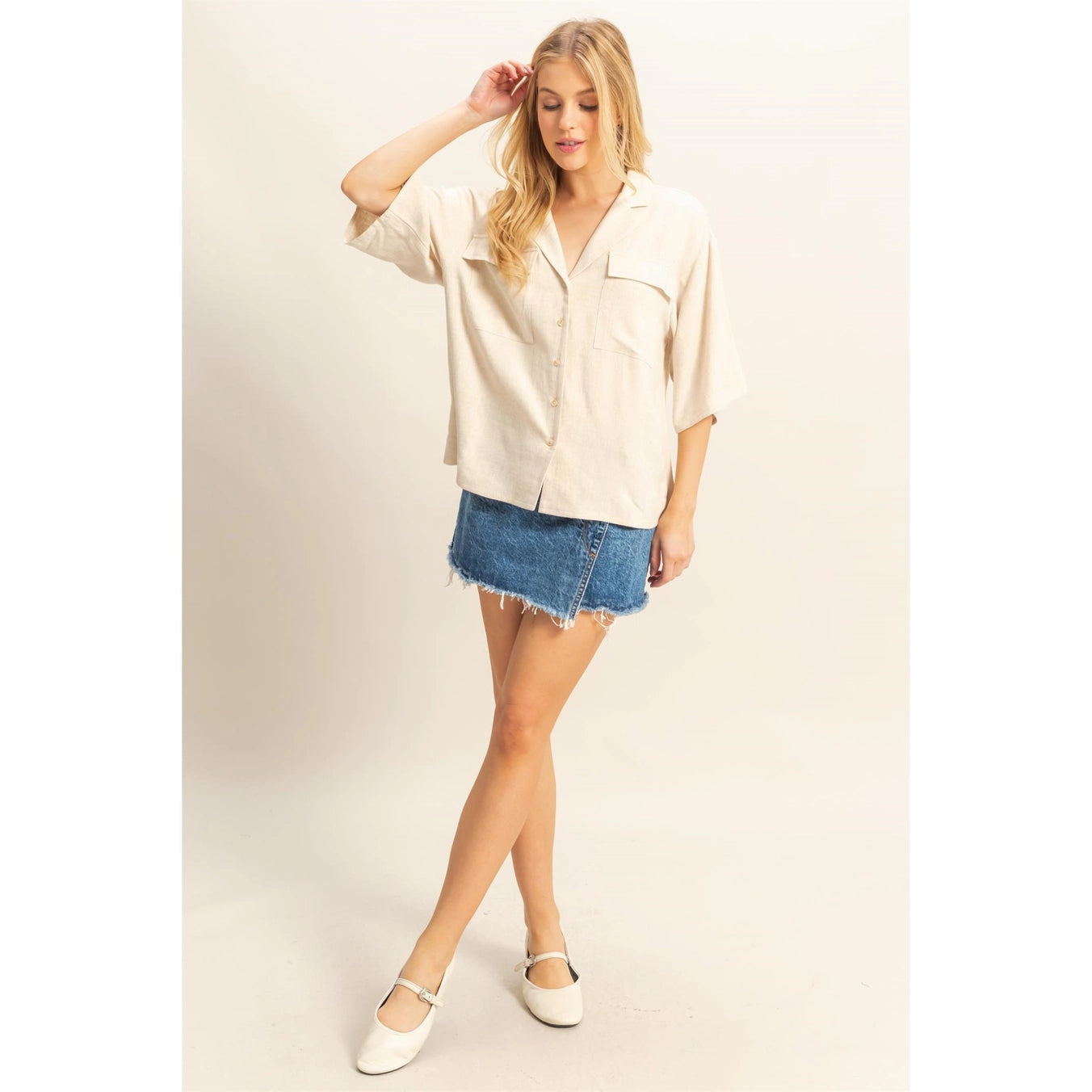 Linen Blend Oversized Button Down