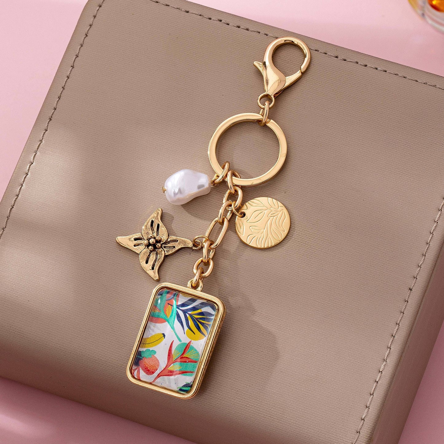 Tropical Flower Pearl Bag Charm