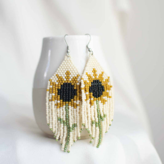 Beaded Fringe Earrings in Girasol