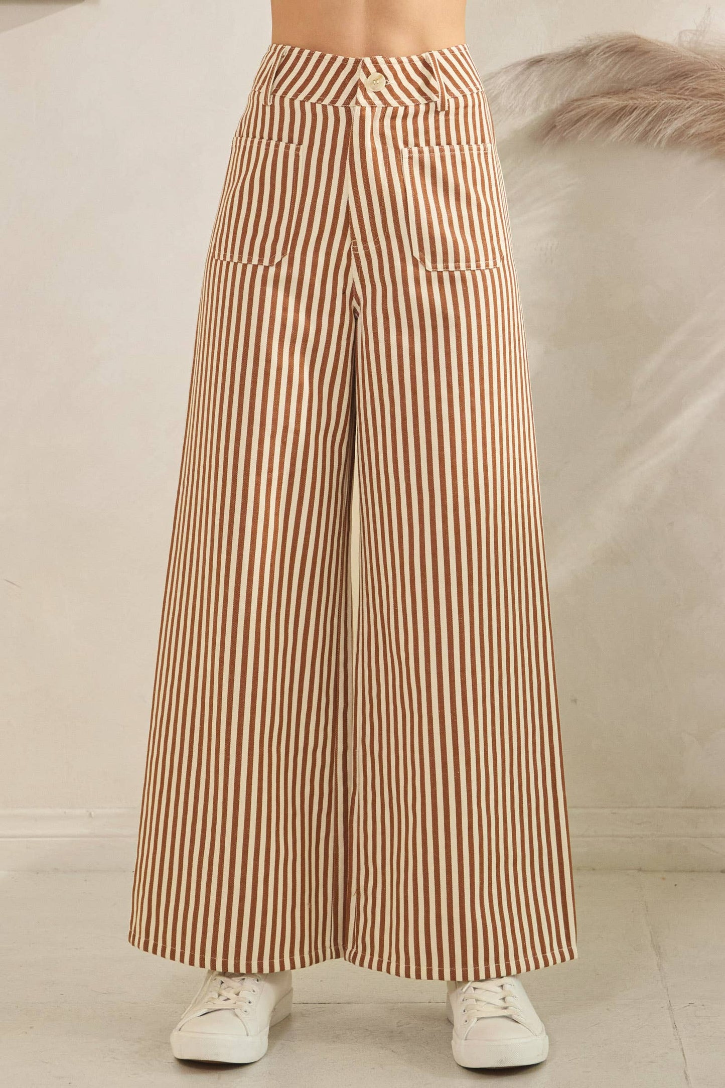 Lightweight Twill Stripe Wide Leg Pants