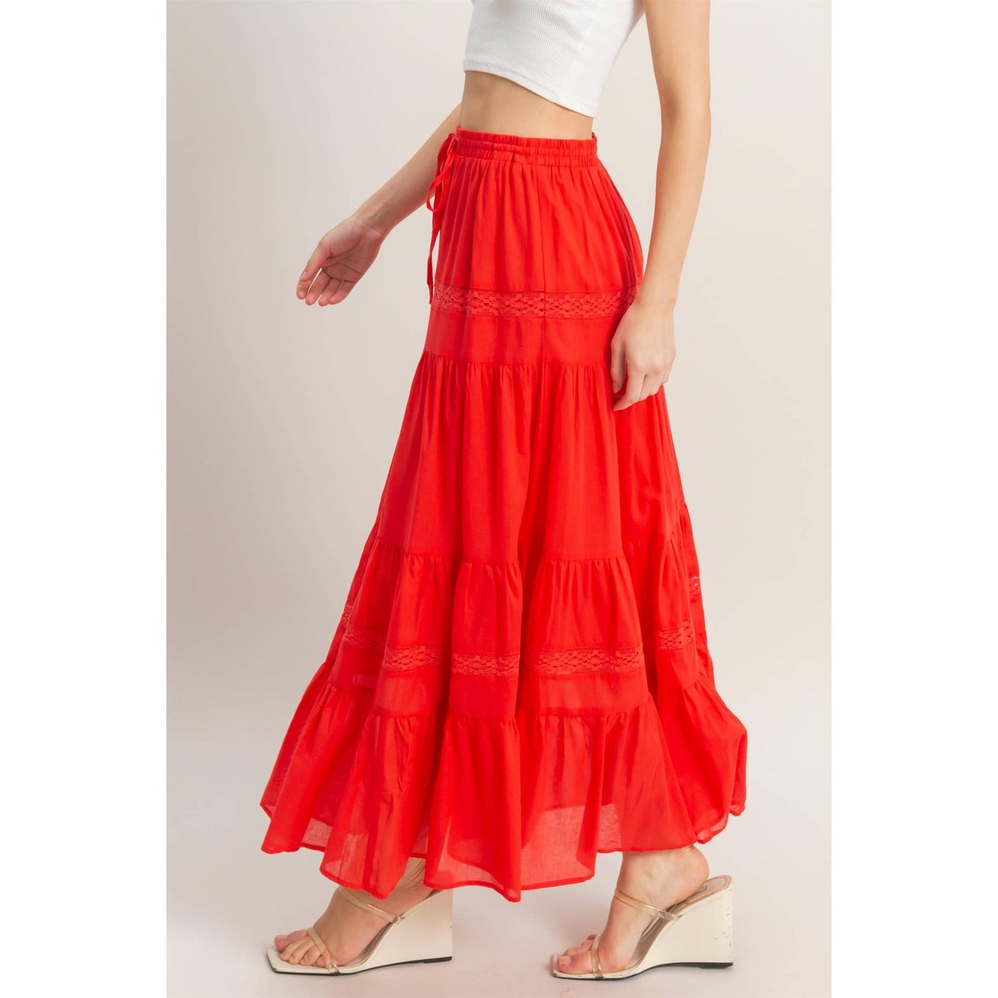 High-Waist Cotton Voile Tiered Maxi Skirt