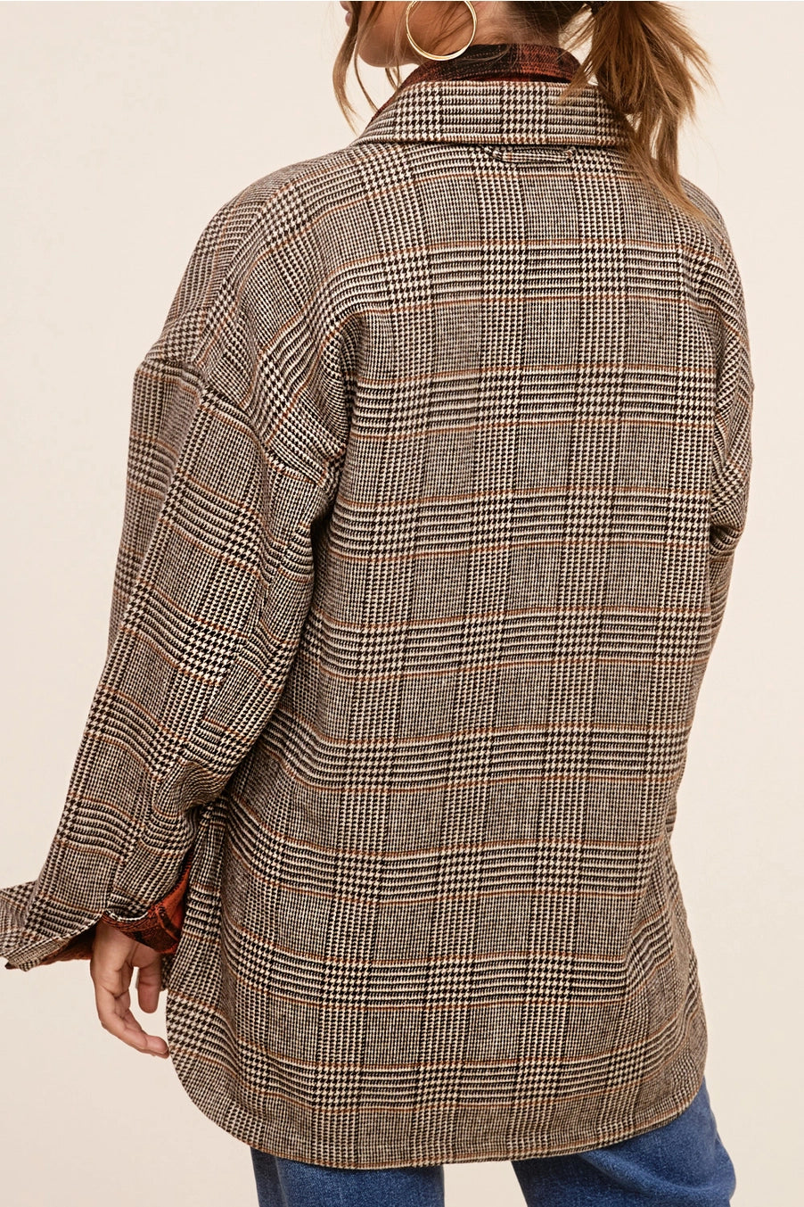 Houndstooth Plaid Button Down Shacket