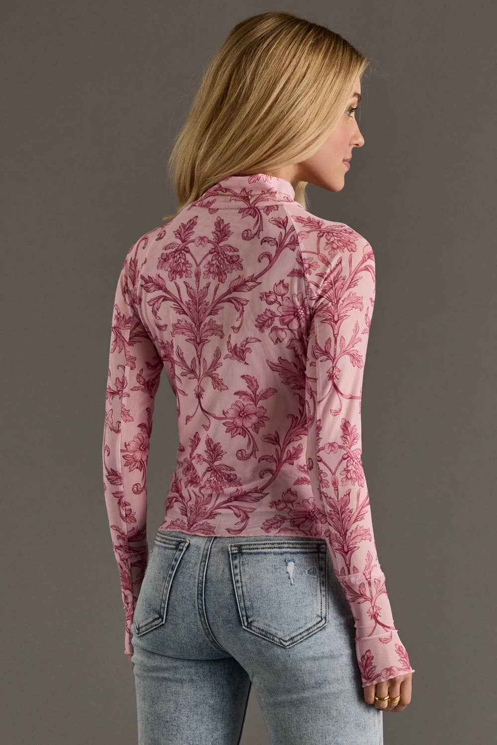 Lt. Pink Floral Mesh Top