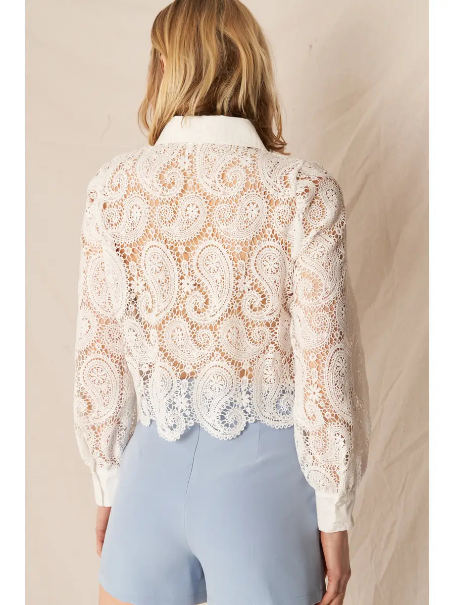 Long Sleeve Paisley Lace Button Down Top