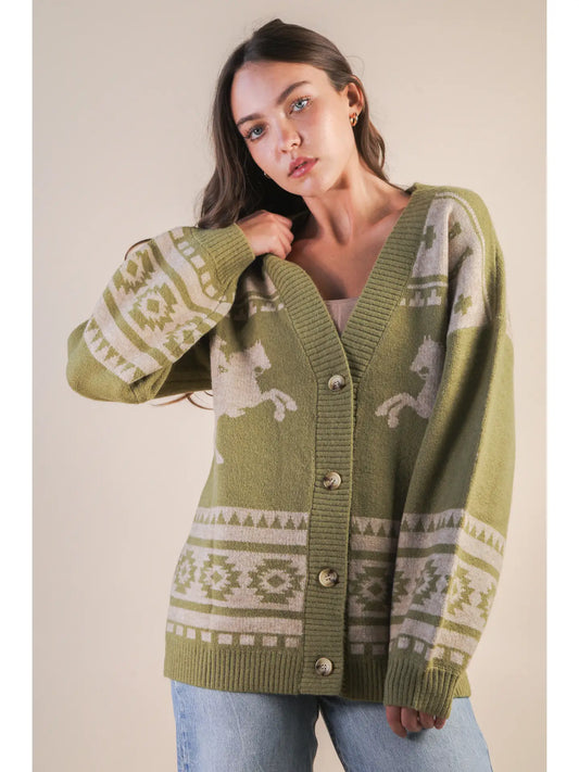 Oversized Western graphic Knit Cadigan