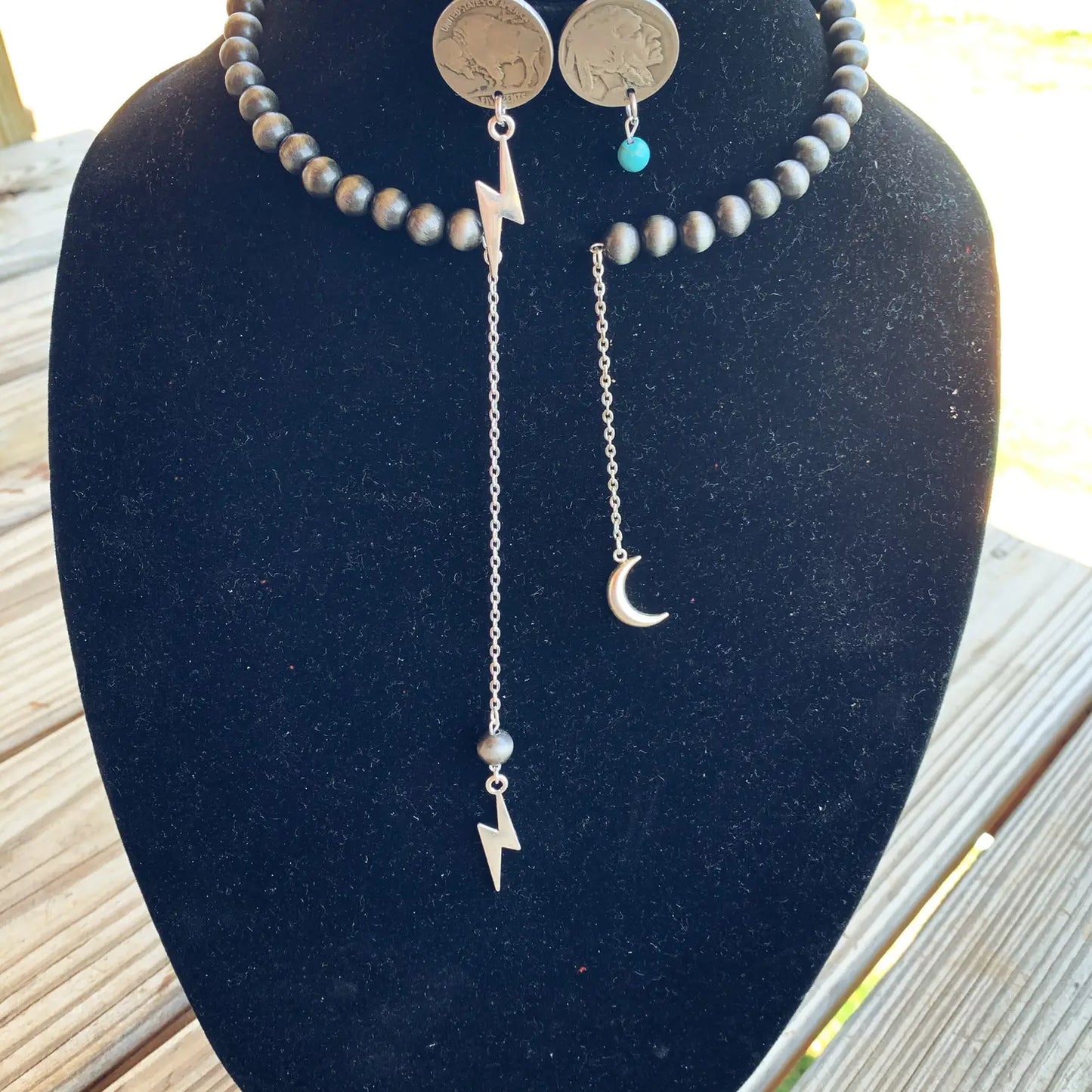 Navajo Pearl Moon & Lightning Choker