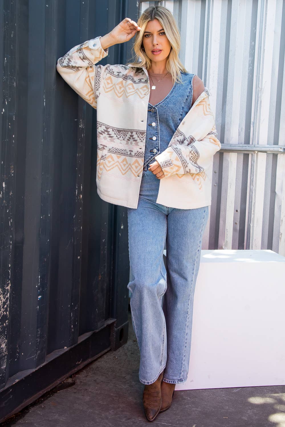 Aztec Print Wool Blend Shacket