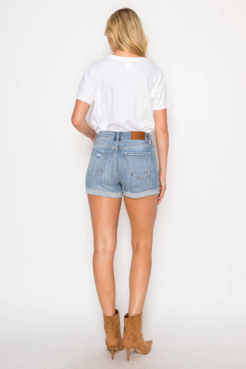 High Rise Cuffed Stretch Shorts