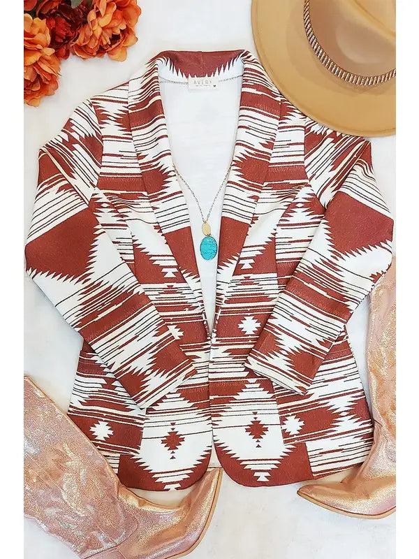 CARLY Aztec Print Blazer with Pocket
