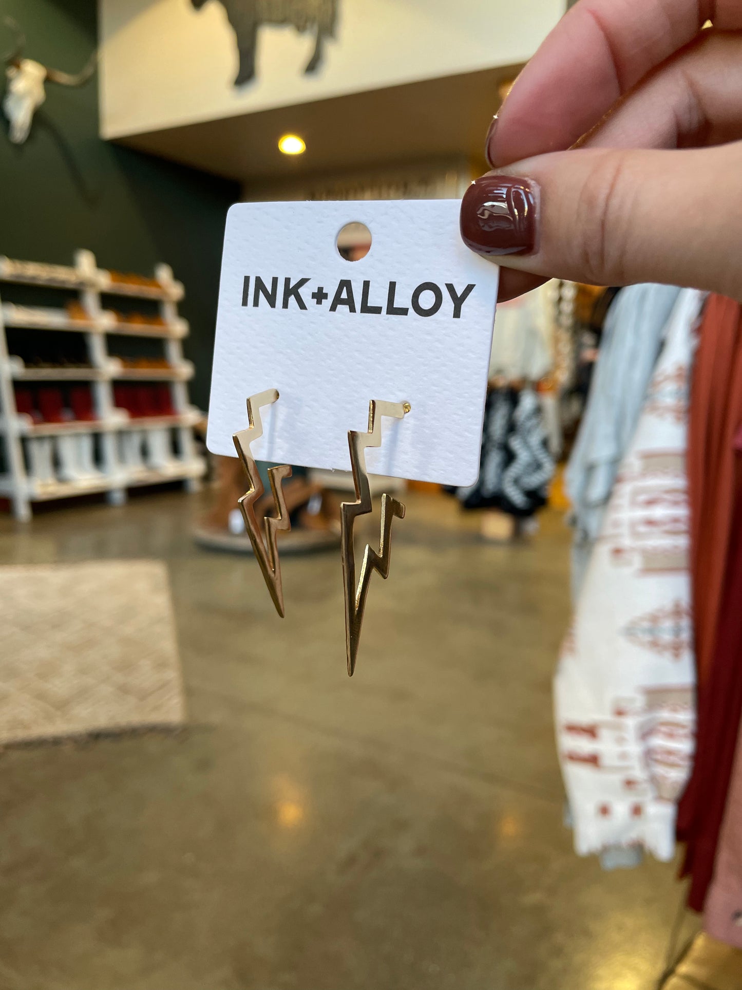 Brass Lightning Bolt Earrings