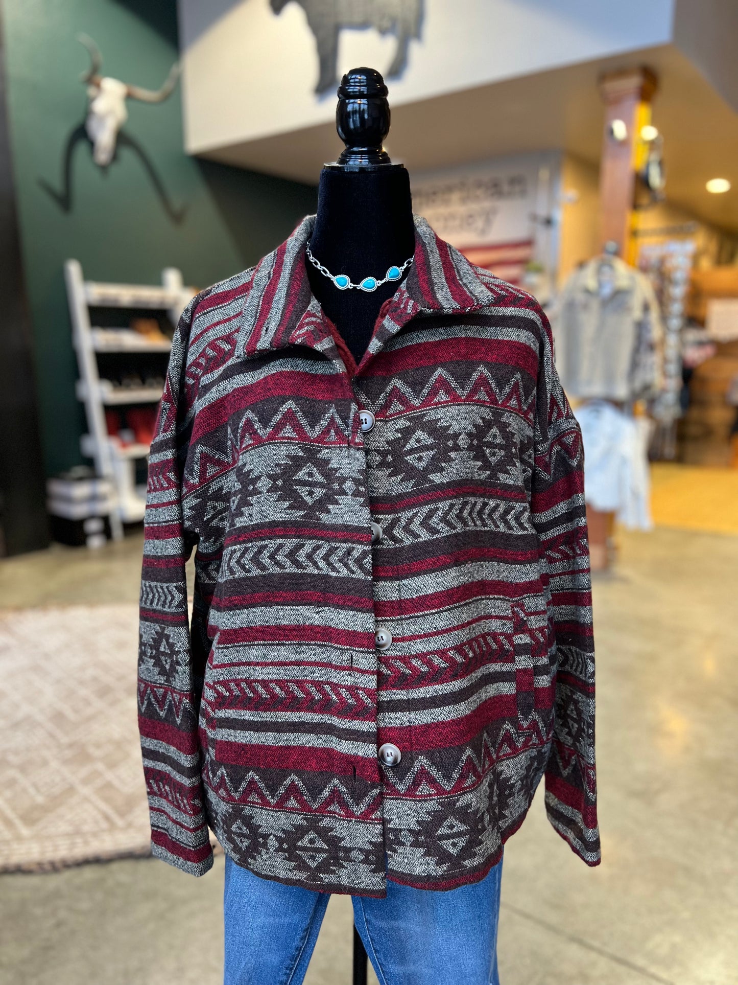 Burgundy Aztec Shacket