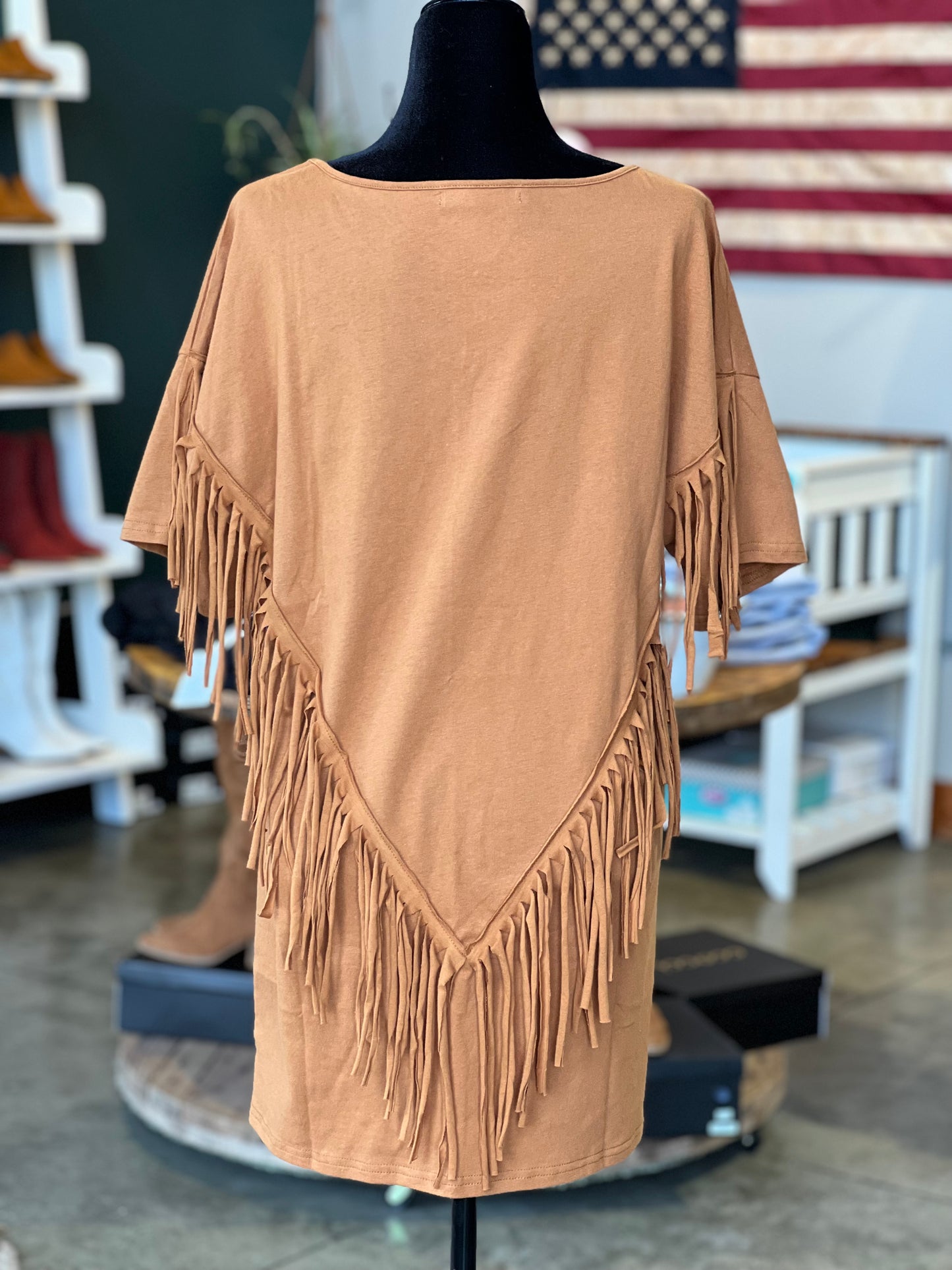 Camel Fringe T-Shirt Dress