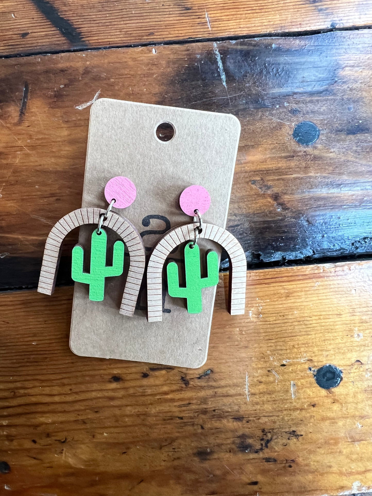 Wooden Cactus Boho Dangles