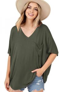Olive Basic V-Neck Tee