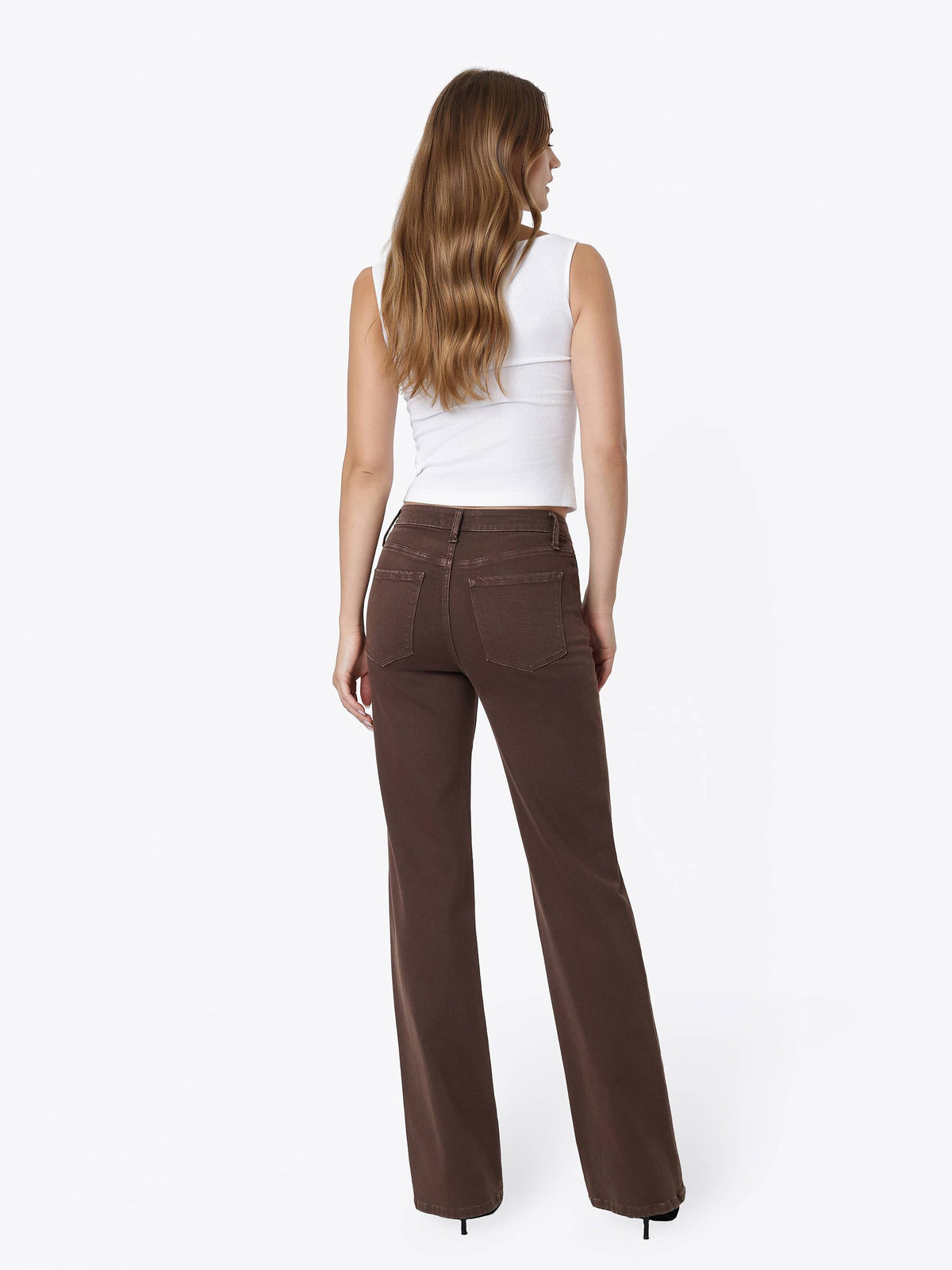 High Rise Brown Slim Wide Jeans