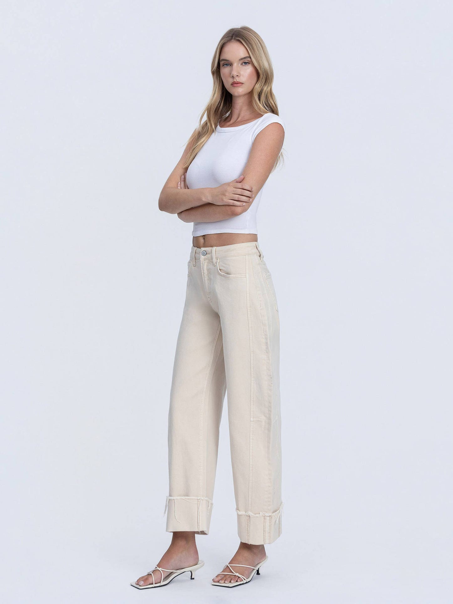 High Rise Cuffed Barrel Jean