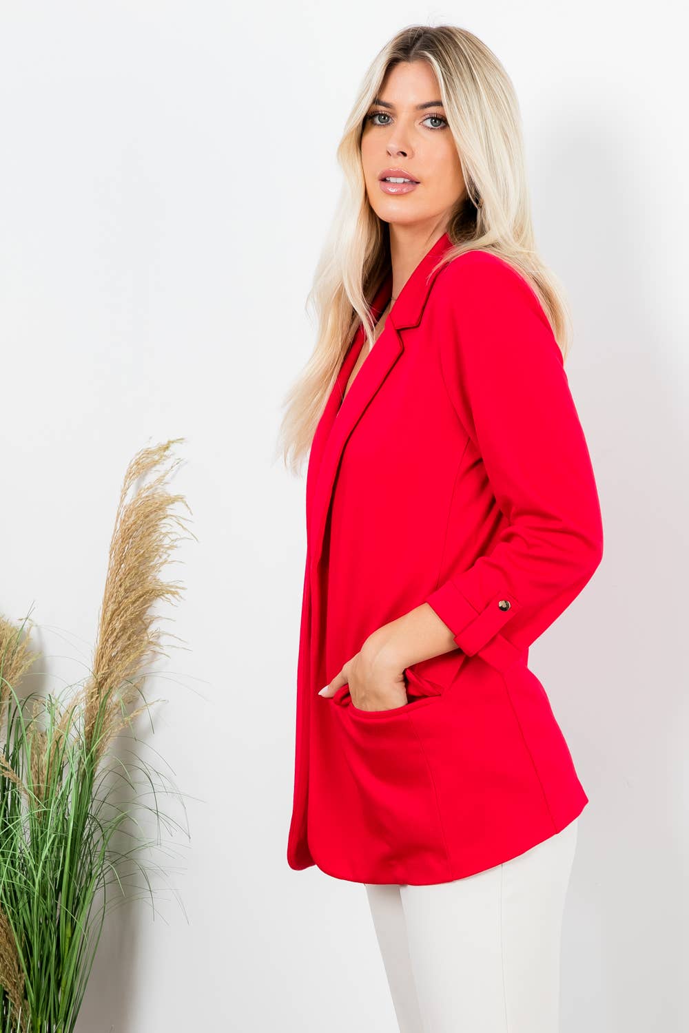 Ponte Blazer w/ Roll Up Sleeve & Flap Pocket