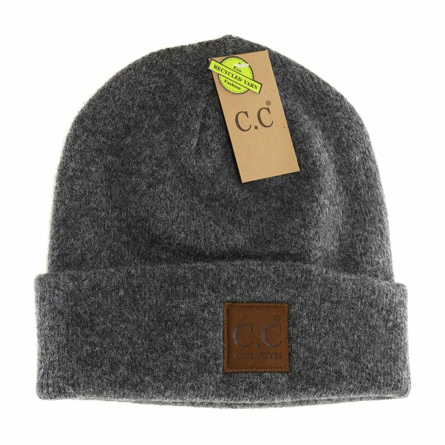 Unisex Soft Ribbed Leather Patch C.C. Beanie